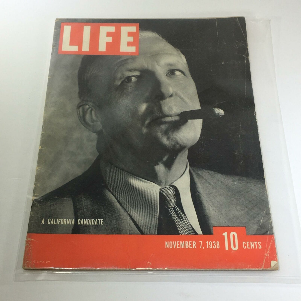 Vintage Life Magazine from November 7, 1938 featuring a California candidate on the cover, showcasing classic black and white photography and attention-grabbing typography.