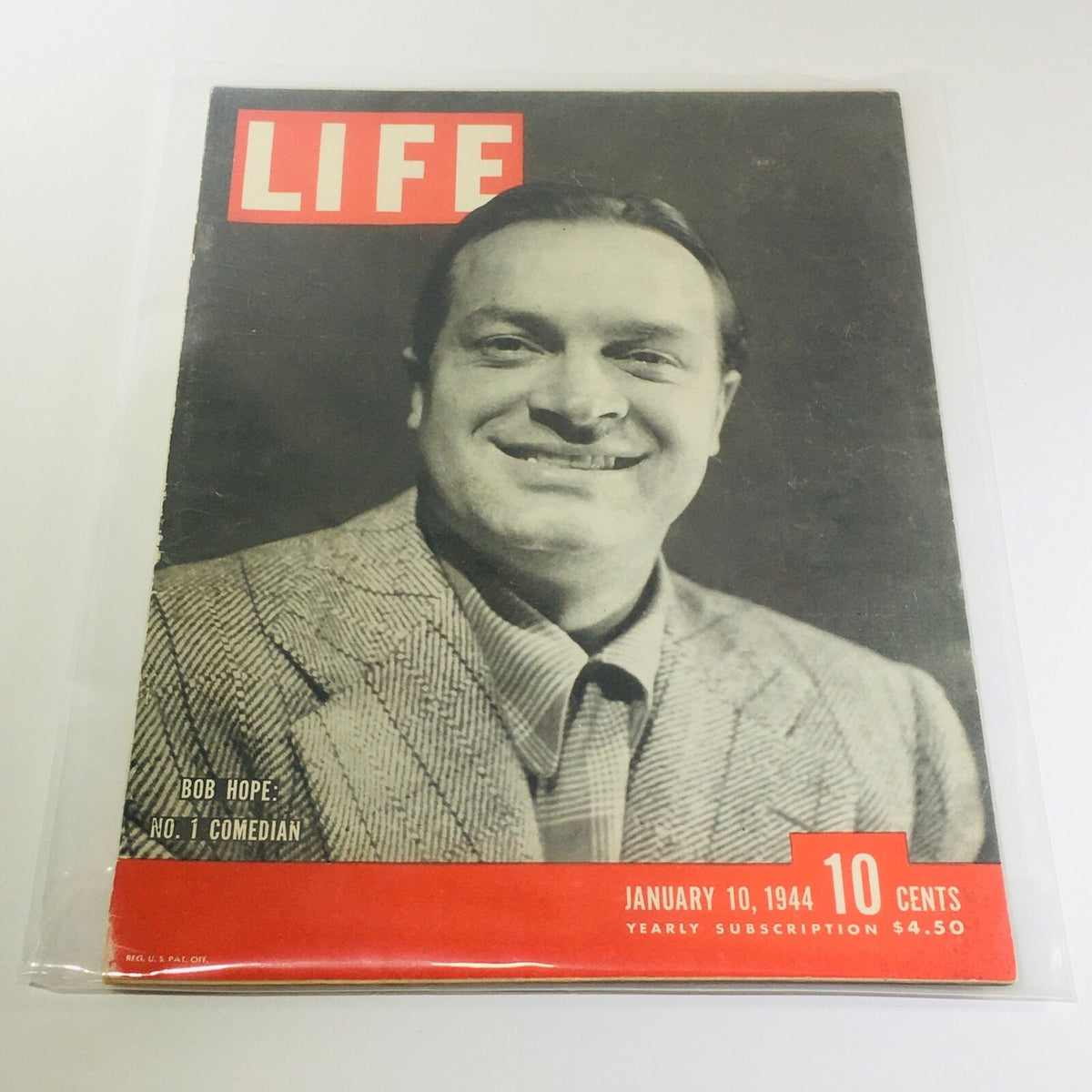 Vintage Life Magazine cover from January 10, 1944 featuring Bob Hope, recognized as the No. 1 Comedian, highlighting historical themes including German POWs.
