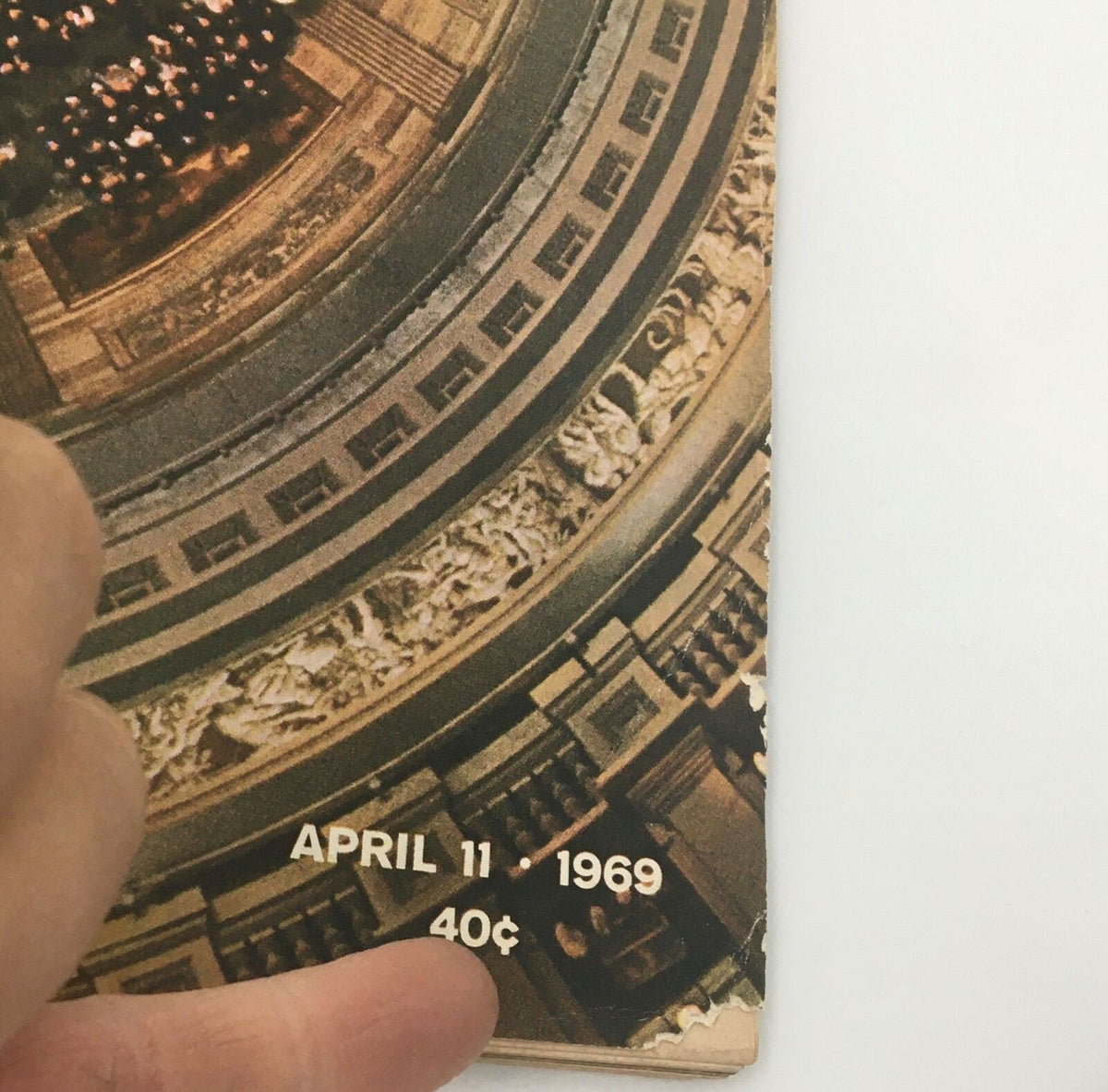 Cover detail of VTG Life Magazine from April 11, 1969 featuring the date and price, commemorating the funeral of Dwight David Eisenhower.