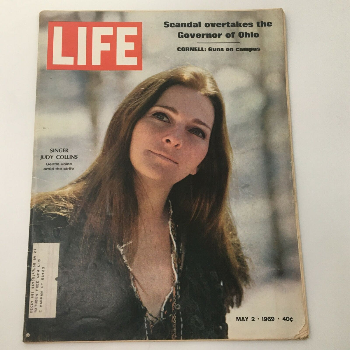 Vintage Life Magazine May 2, 1969 featuring singer Judy Collins on the cover, with headlines about the Governor of Ohio and Cornell University.
