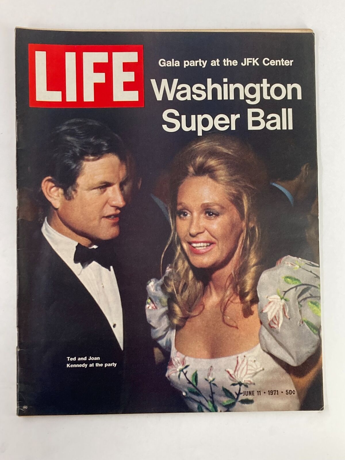 VTG Life Magazine June 11 1971 featuring Ted and Joan Kennedy at a party, showcasing the iconic cover design and capturing a moment from the Washington Super Ball gala.