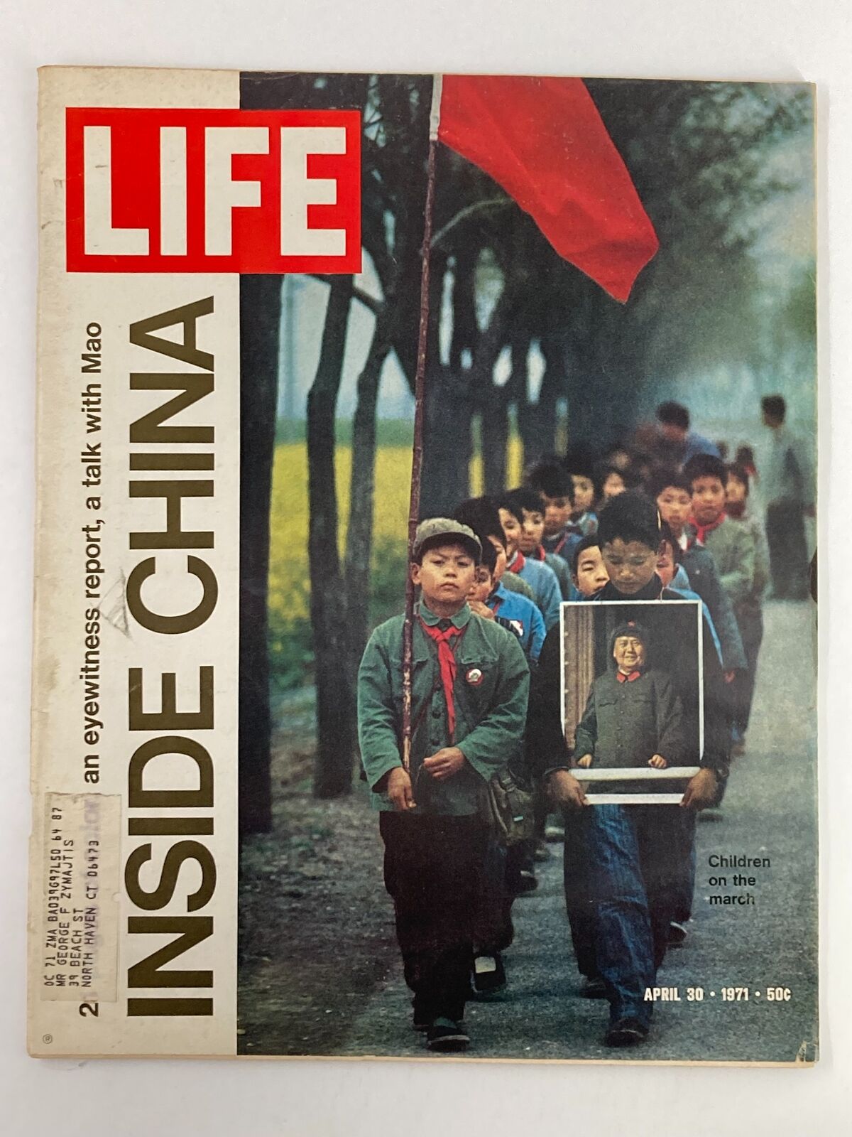 VTG Life Magazine April 30 1971 cover featuring children marching with a flag in China, highlighting the article 'Children on the March Inside China'.