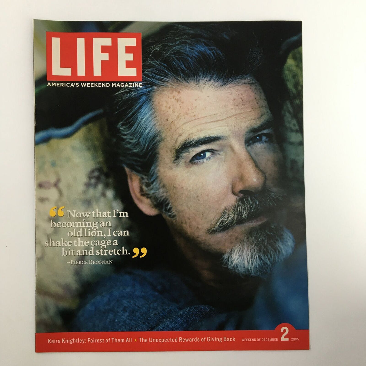 Life Magazine Newspaper Insert featuring Pierce Brosnan from December 2, 2005, showcasing a vintage portrait of the actor with a notable quote.