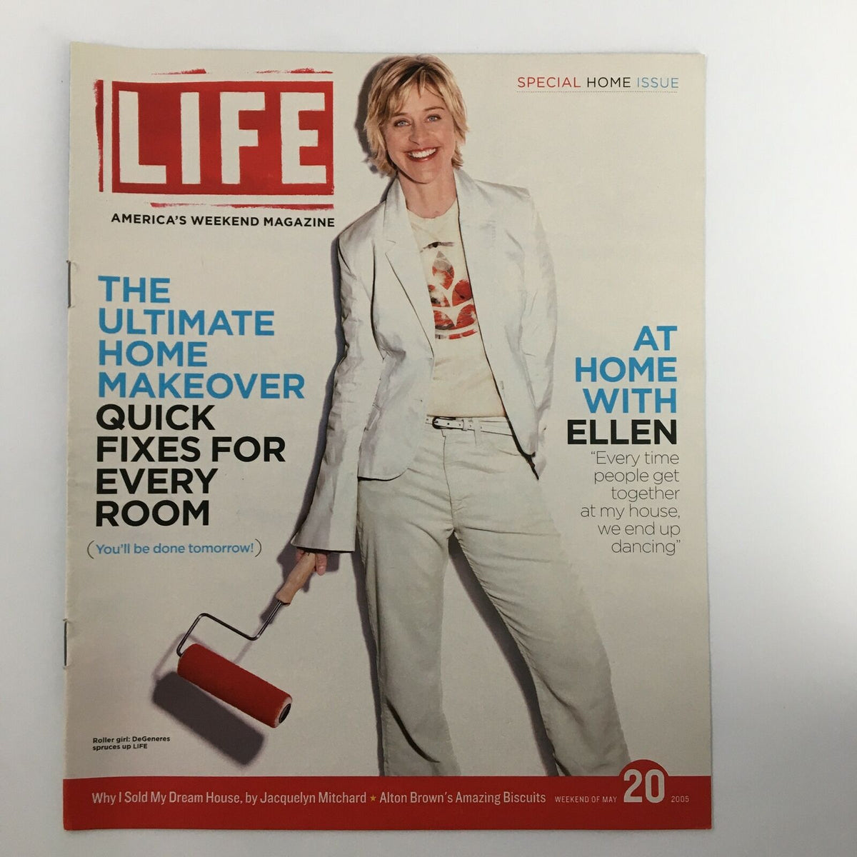 Cover of Life Magazine Newspaper Insert featuring Ellen DeGeneres, May 20, 2005. The magazine highlights home makeovers and includes a quote from Ellen.