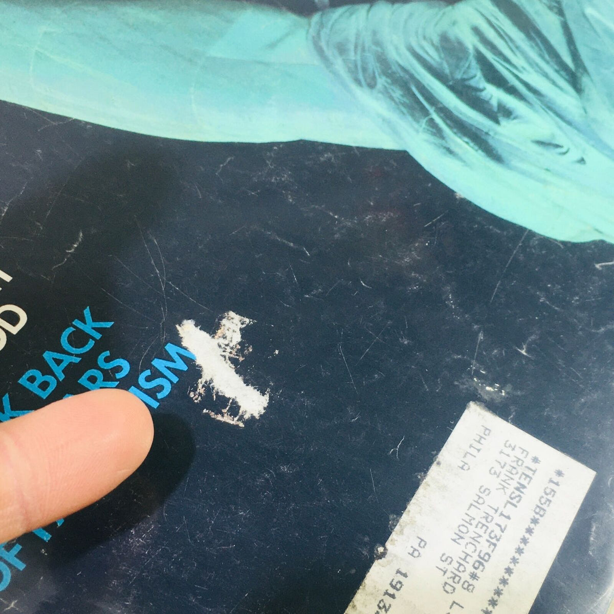 Detail of the back cover of VTG Life Magazine from July 1986, highlighting imperfections and the magazine's theme of patriotism.