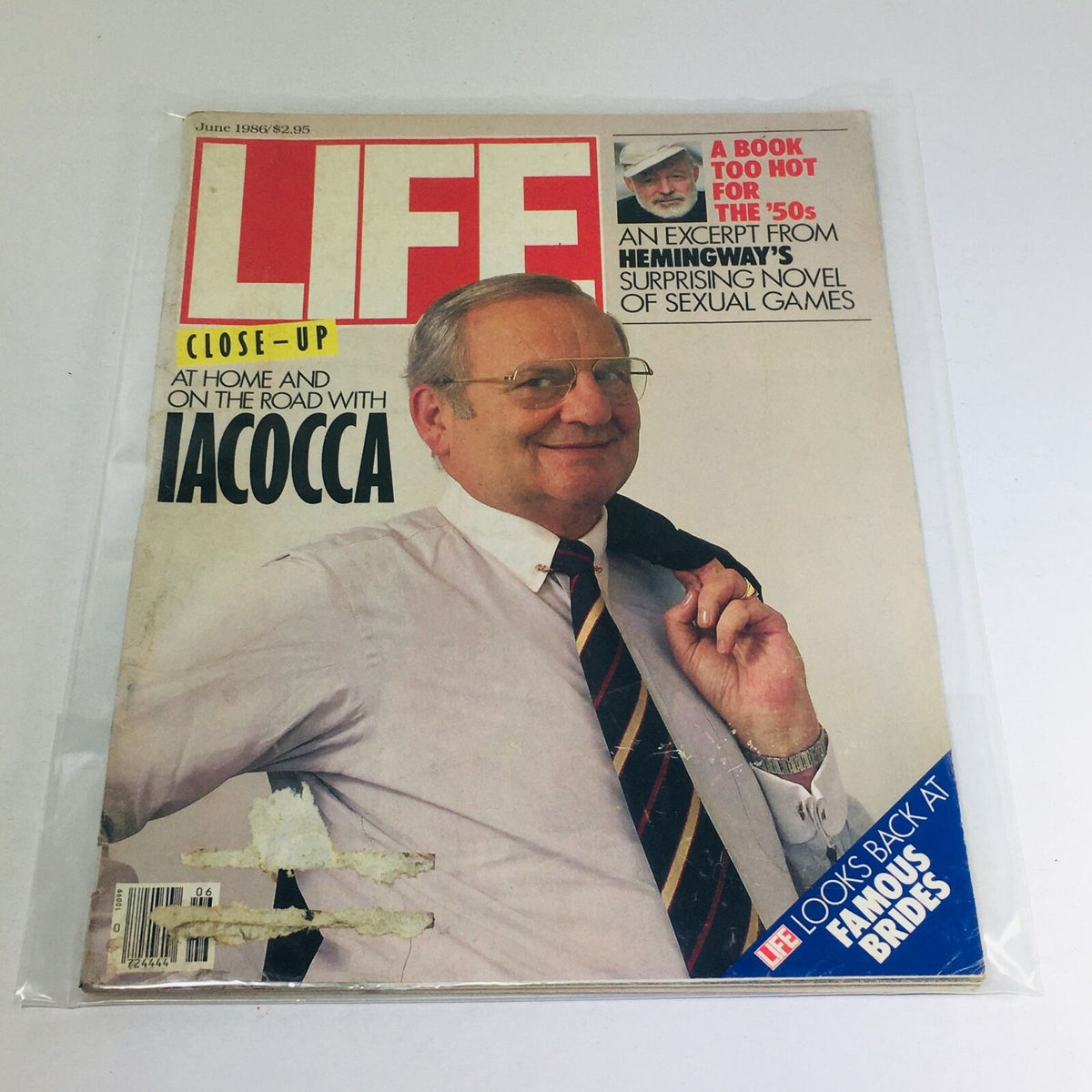 VTG Life Magazine cover from June 1986 featuring Lee Iacocca, titled 'At Home and on the Road with Iacocca', with an excerpt from Hemingway.
