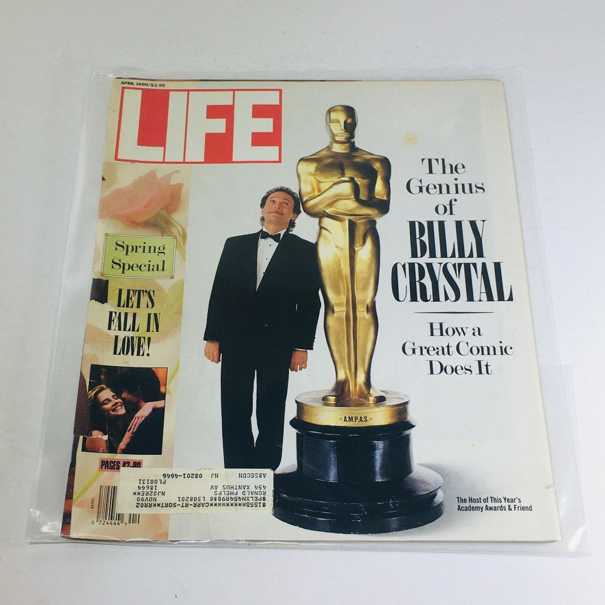 VTG Life Magazine from April 1990 featuring a Spring Special on Billy Crystal and the Academy Awards, showcasing the comedian in a tuxedo next to an Oscar statue.