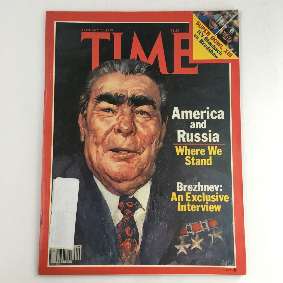 Time Magazine cover from January 22, 1979 featuring Leonid Brezhnev, with the title 'America and Russia Where We Stand' and an exclusive interview feature.