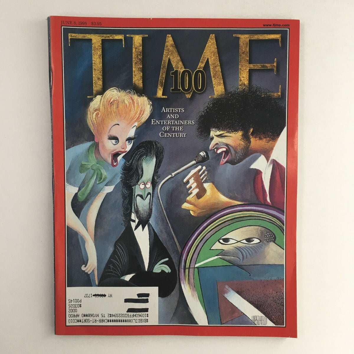 Cover of Time Magazine from June 8, 1998, featuring 'The 100 Artists and Entertainers of the Century' with illustrations depicting iconic figures from the arts and entertainment industry.