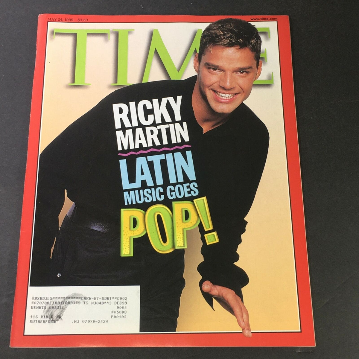 Cover of VTG Time Magazine from May 24, 1999 featuring Ricky Martin with the headline 'Latin Music Goes Pop!' Highlighting the rise of Latin music in popular culture.
