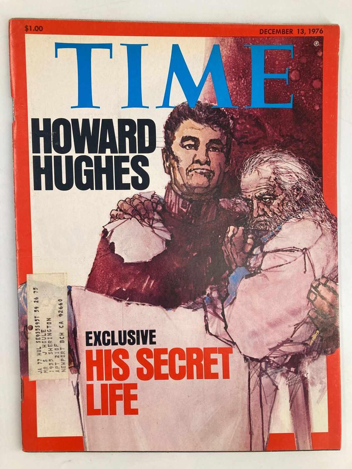 Vintage Time Magazine cover from December 13, 1976, featuring Howard Hughes with the headline 'Exclusive His Secret Life'. This collectible issue offers a glimpse into Hughes' enigmatic persona and the cultural context of the 1970s.
