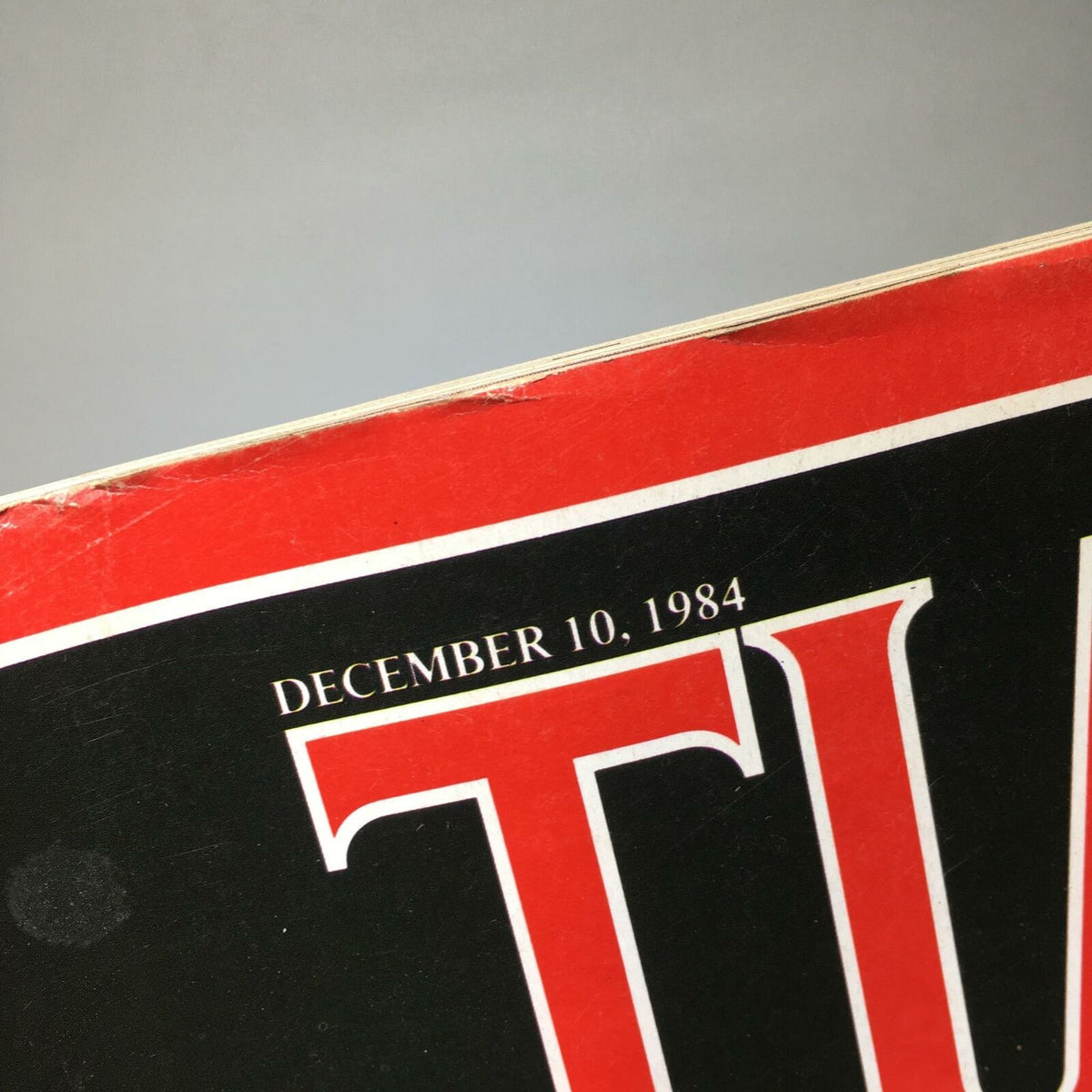Close-up view of Time Magazine's publication date, December 10, 1984, highlighting the release of the edition focused on medical advancements.