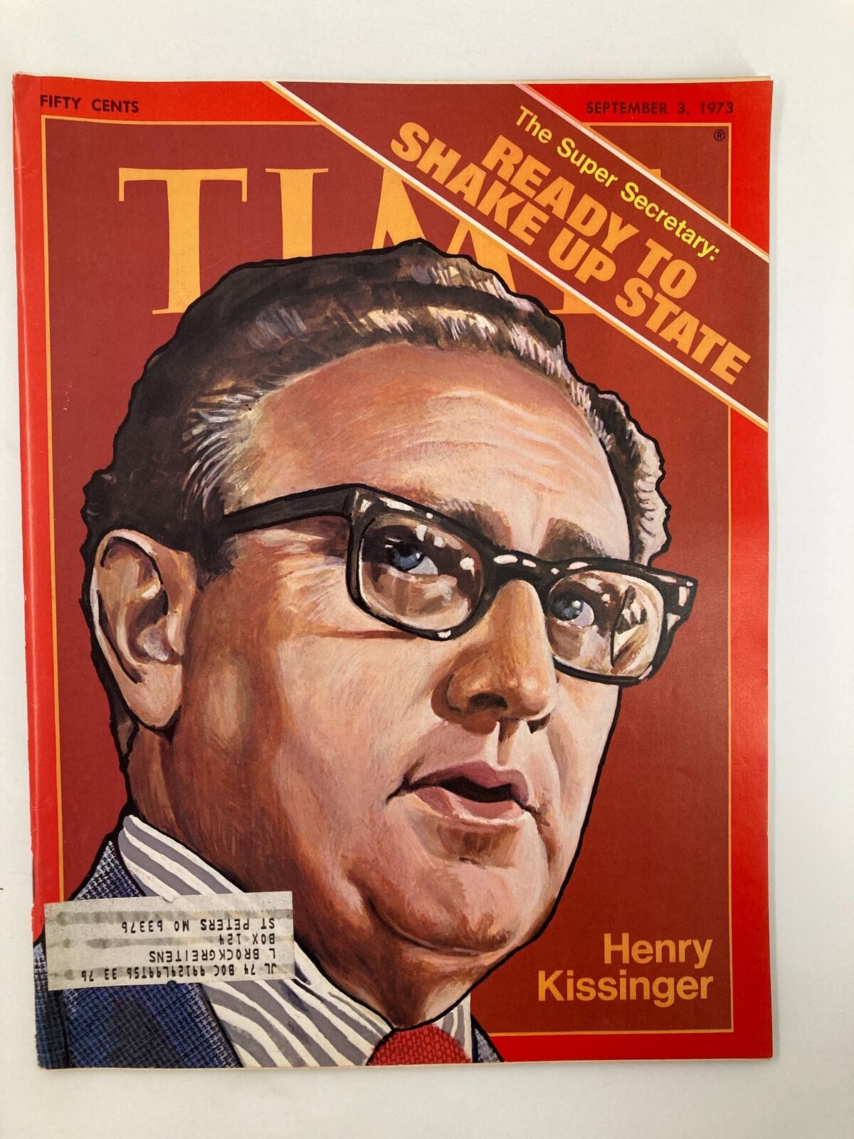 Vintage Time Magazine cover from September 3, 1973, featuring Henry Kissinger with the headline 'Ready To Shake Up State'. This iconic cover captures a significant moment in U.S. foreign policy history.