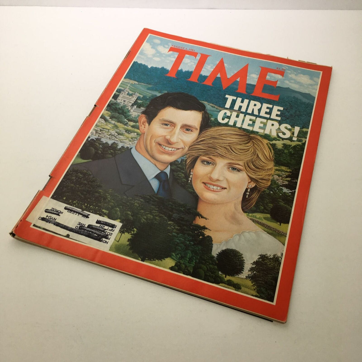 Front cover of Time Magazine August 3, 1981 with the title 'Three Cheers!' showcasing portraits of Prince Charles and Diana, capturing a significant moment in royal history.