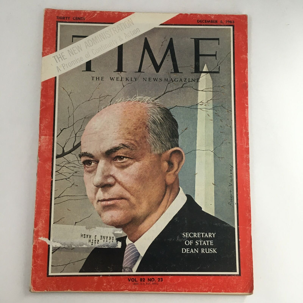 Time Magazine December 6 1963 featuring Secretary of State Dean Rusk on the cover with a painted portrait, notable for its significance in U.S. history.