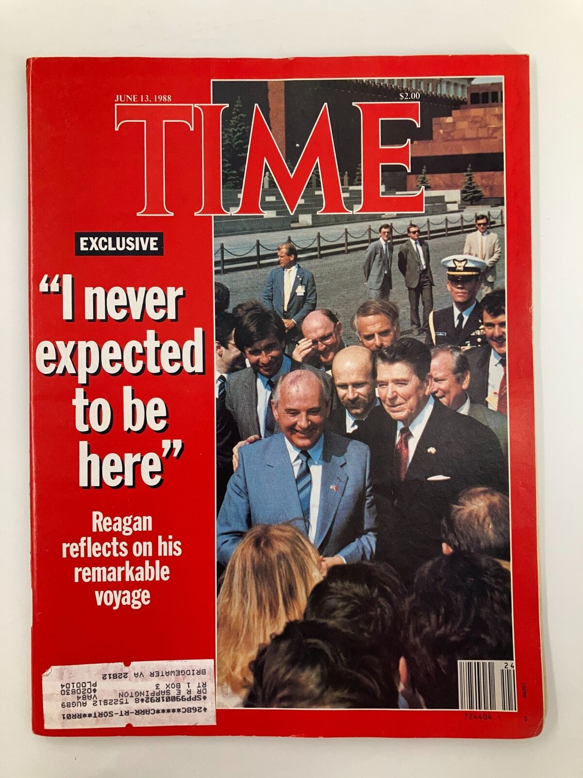 Vintage Time Magazine from June 13, 1988, featuring the title "I never expected to be here" with a photo of Ronald Reagan reflecting on his remarkable voyage.