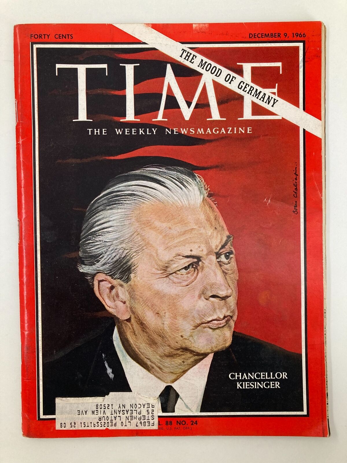 VTG Time Magazine December 9 1966 featuring a cover portrait of Chancellor Kiesinger of Germany, showcasing significant political history from the 1960s.