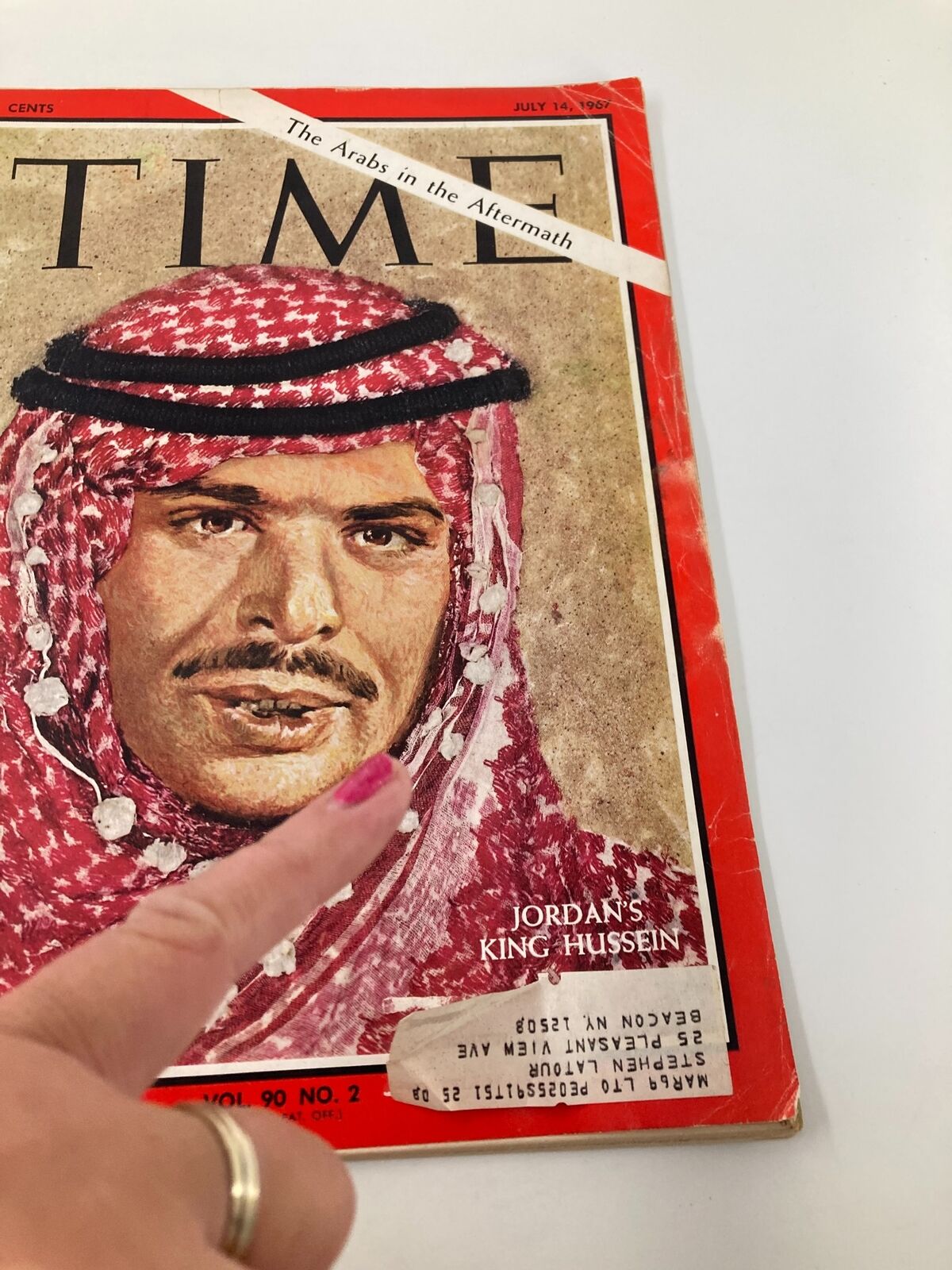 Vintage 1967 Time Magazine cover featuring Jordan's King Hussein, with the title 'The Arabs in the Aftermath', July 14, 1967, Volume 90, Number 2.
