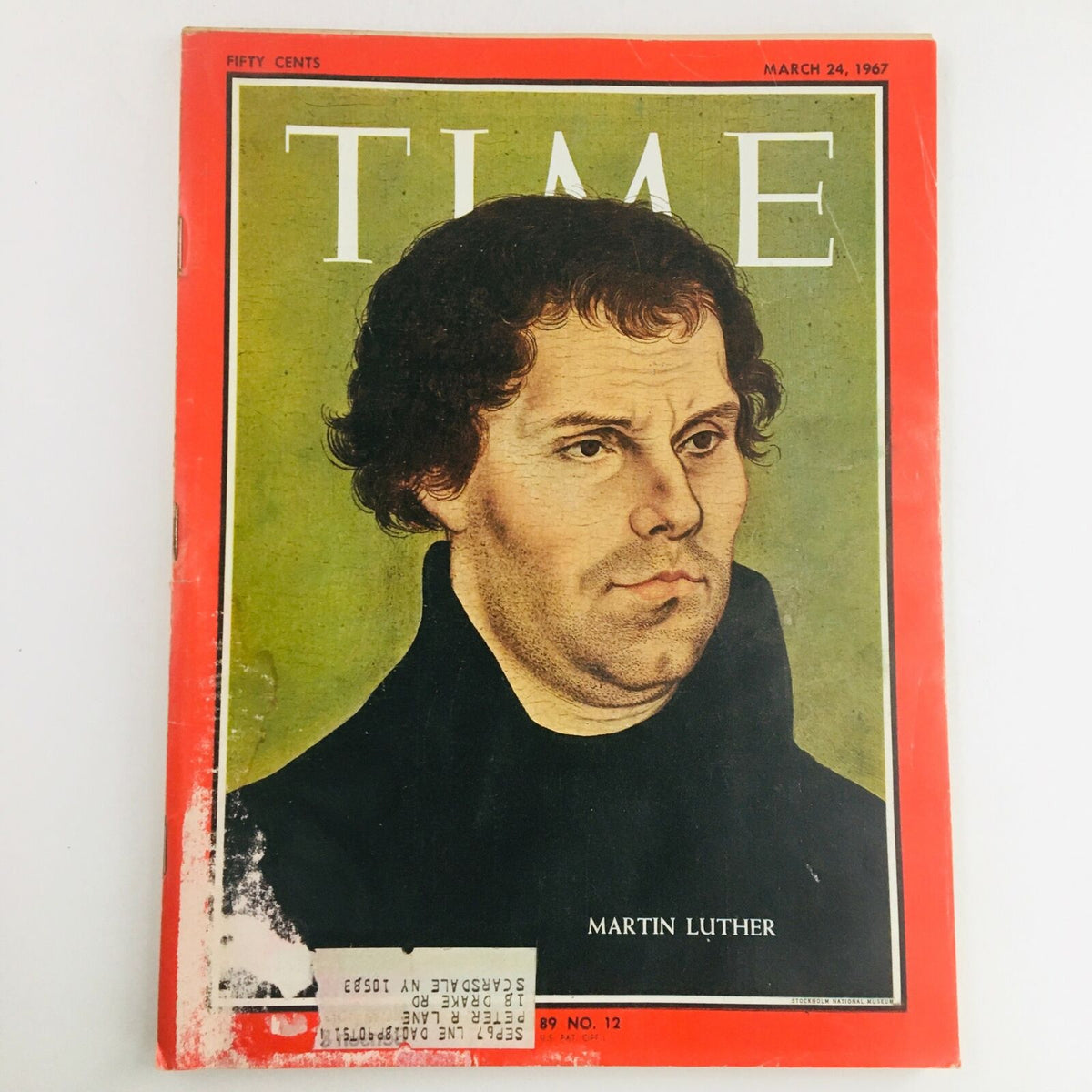 Time Magazine March 24, 1967 cover featuring German Priest Martin Luther, O.S.A., with an illustrated portrait against a green background. This collectible issue is part of the iconic Time Magazine series.