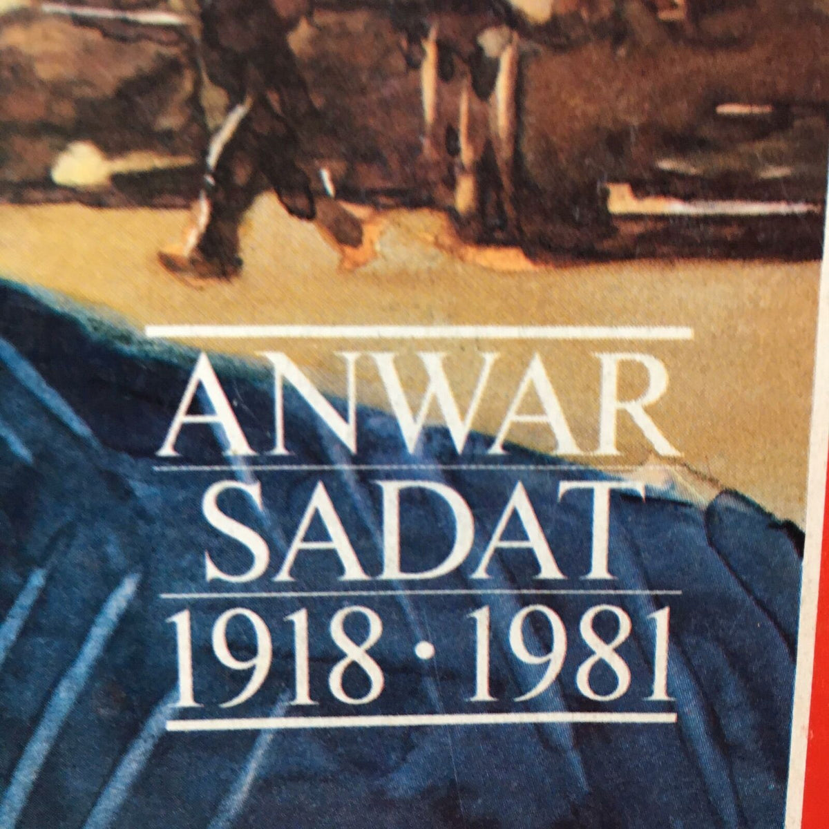 Close-up of the title section featuring Anwar Sadat, 1918-1981, from the Time Magazine issue titled 'Time Magazine Oct 19 1981 Mideast Turmoil Anwar Sadat 1918-1981'.