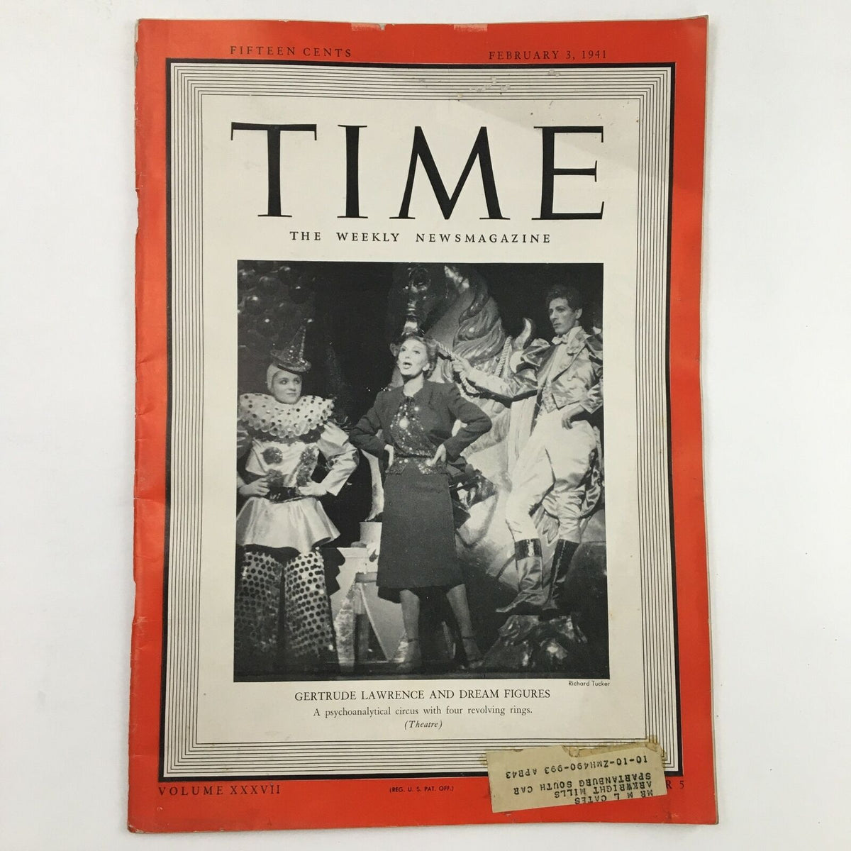 Cover of Time Magazine from February 3, 1941, Volume 37, No. 5 featuring Gertrude Lawrence and Dream Figures, showcasing performers in dramatic costumes.