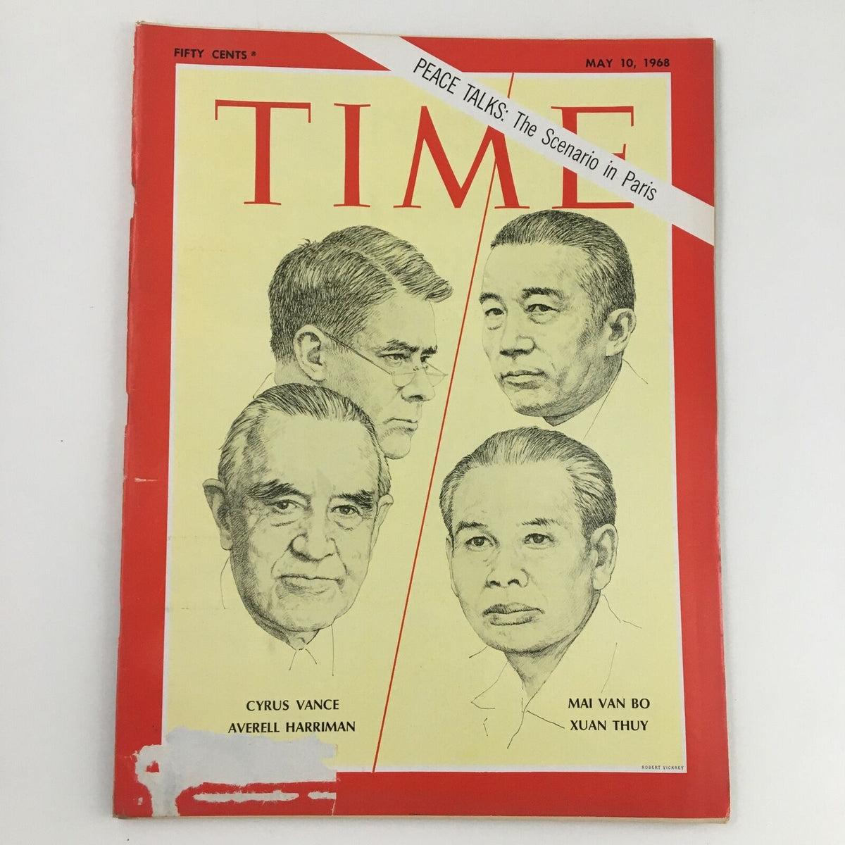 Time Magazine May 10 1968 Cover featuring Cyrus Vance, Averell Harriman, and Mai Van Bo with the headline 'PEACE TALKS: The Scenario in Paris'.