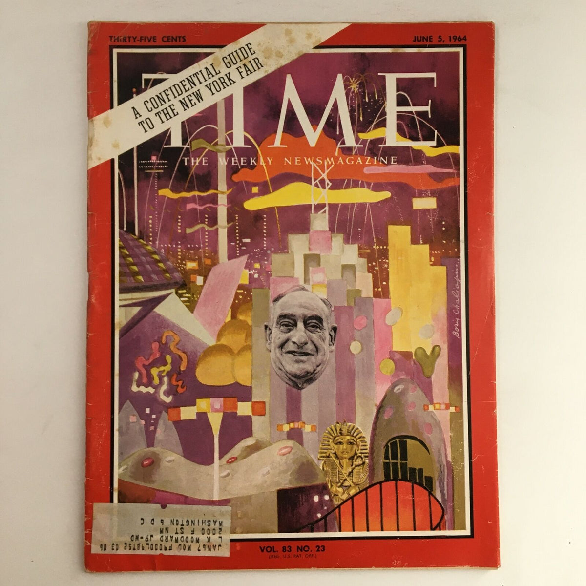 Time Magazine cover from June 5, 1964, Vol 83, No 23, featuring a colorful illustration with a 'Confidential Guide to The New York Fair' banner.