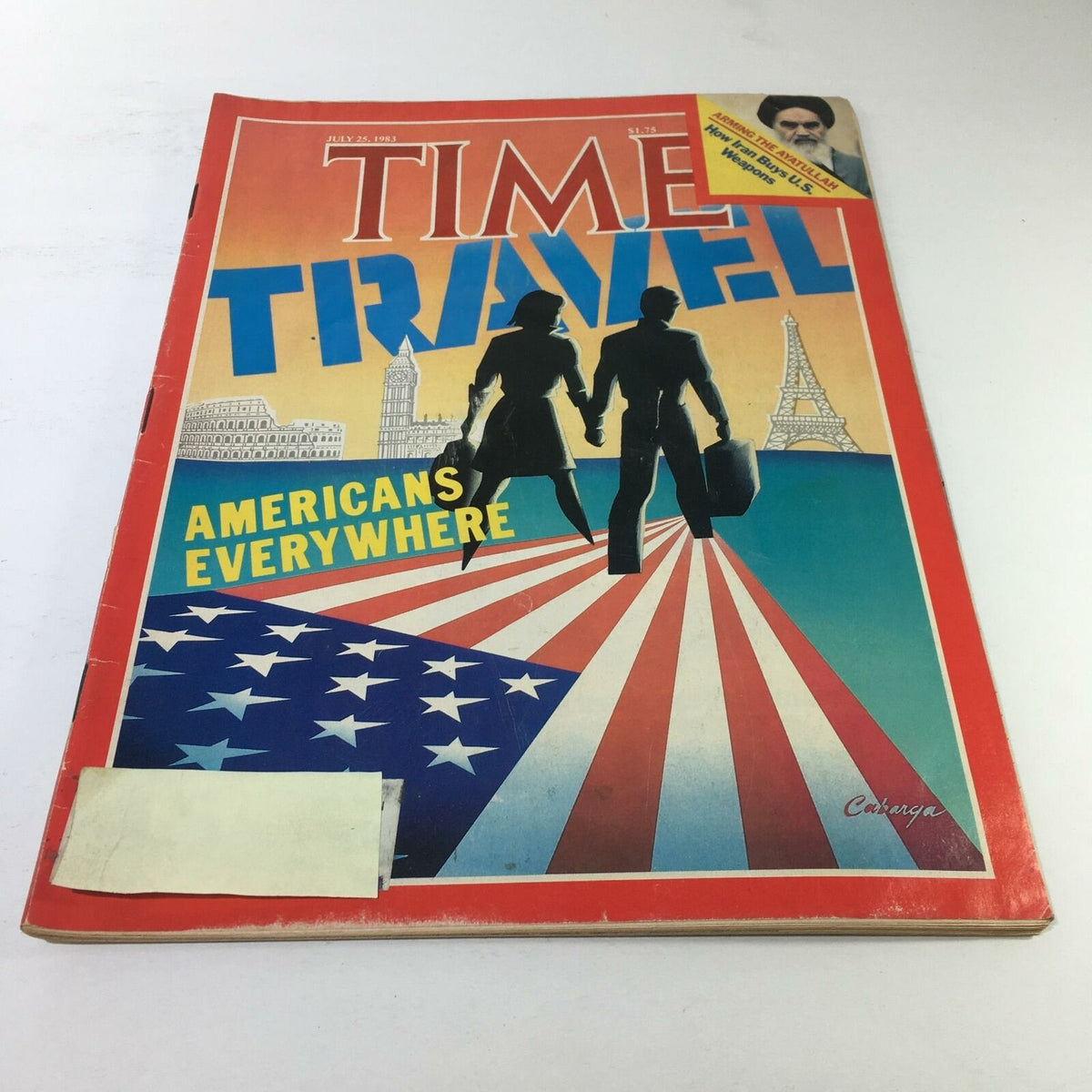 Cover of VTG Time Magazine from July 25, 1983, themed 'Travel: Americans Everywhere', featuring iconic landmarks and a patriotic design.