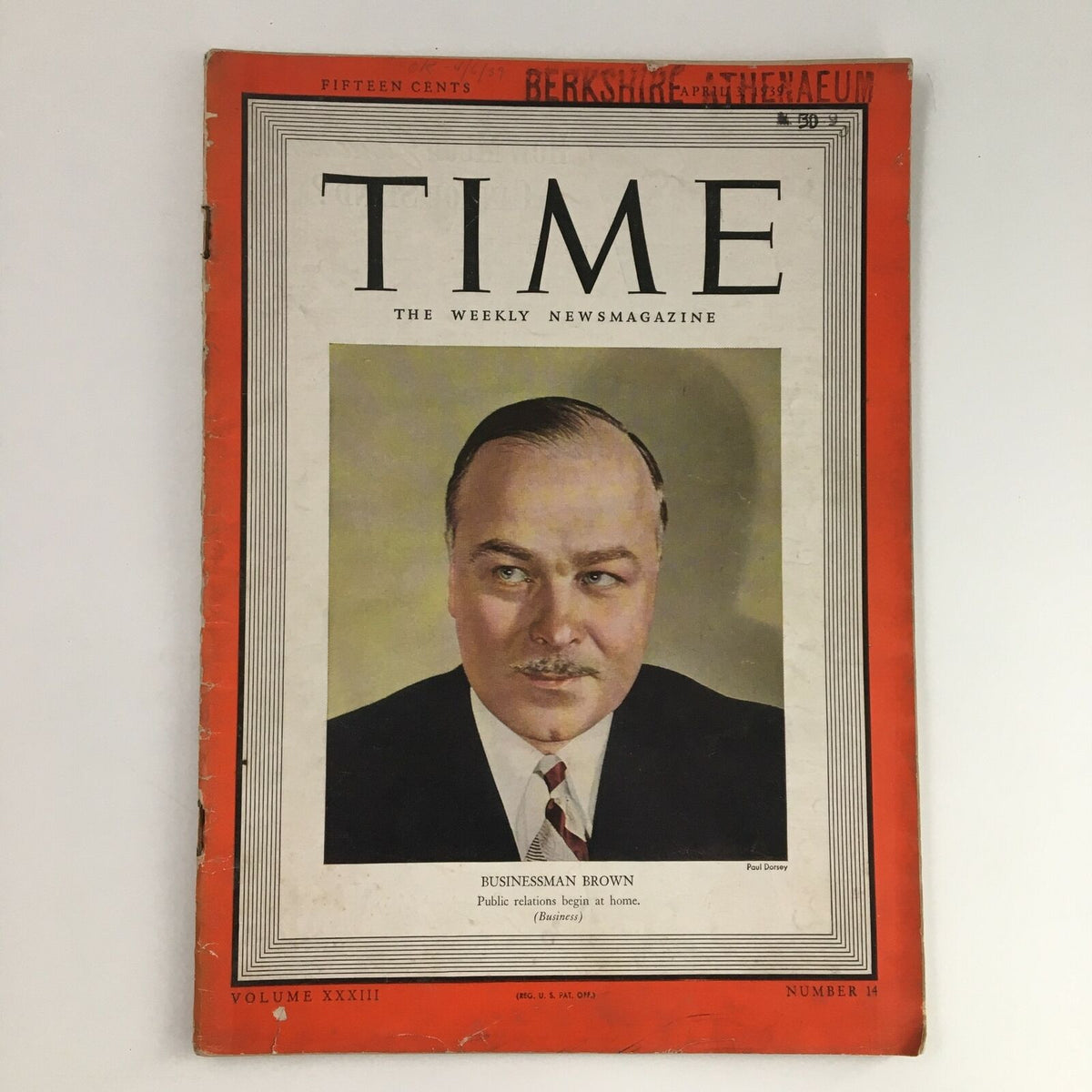Time Magazine April 3 1939 cover featuring businessman Gordon Brown OBE, showcasing a portrait and the magazine's title.