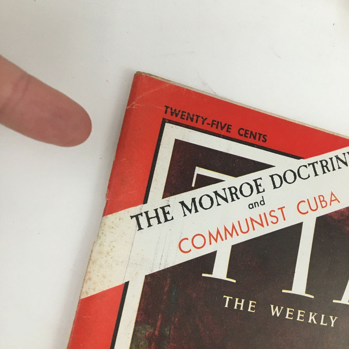 Close-up of Time Magazine September 21 1962 showcasing the price and article title details regarding the Monroe Doctrine.