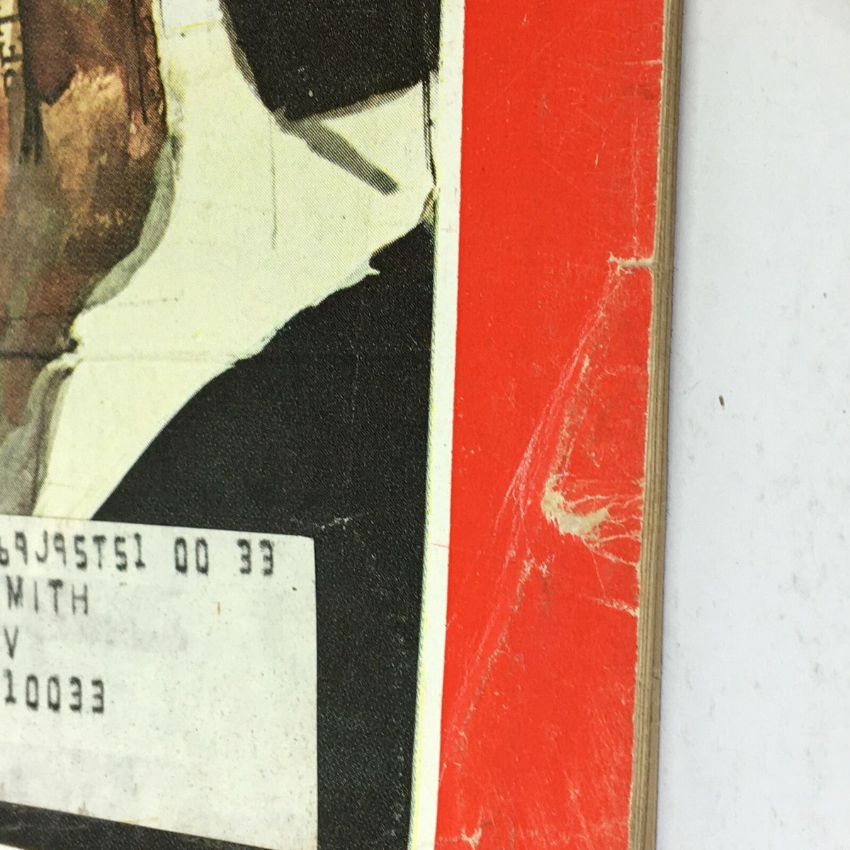 Detail of the edge of the vintage Time Magazine from July 5, 1968, featuring Justice Abe Fortas and some wear marks, part of the title 'The Changing Court' visible.