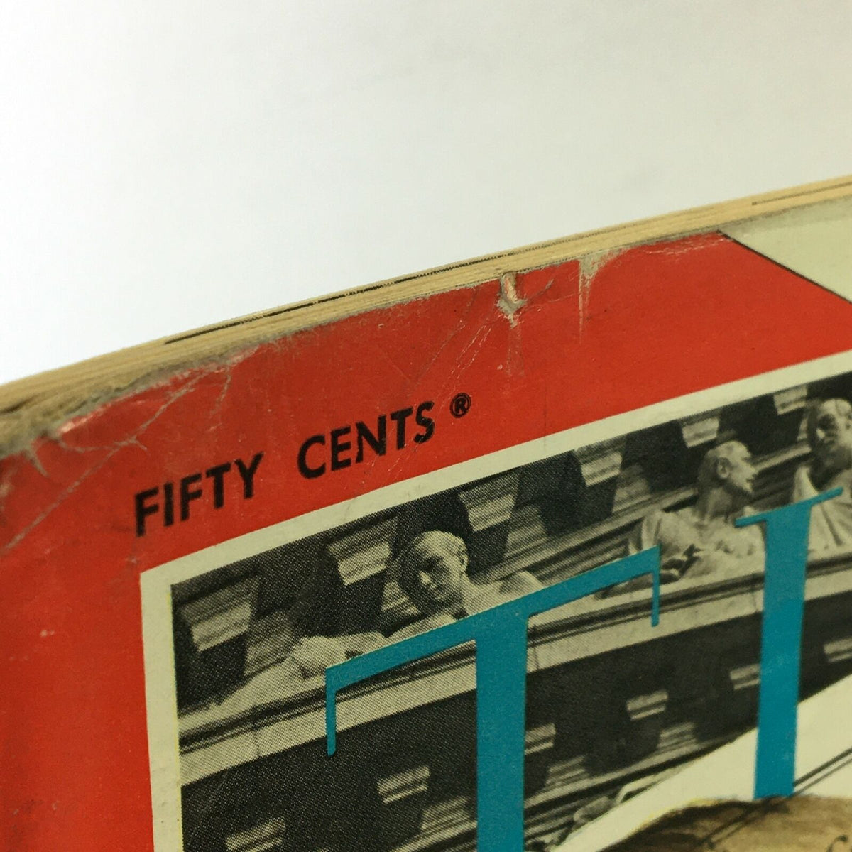 Top edge of the vintage Time Magazine from July 5, 1968, showing the publication price and part of the artwork, related to the theme 'The Changing Court'.