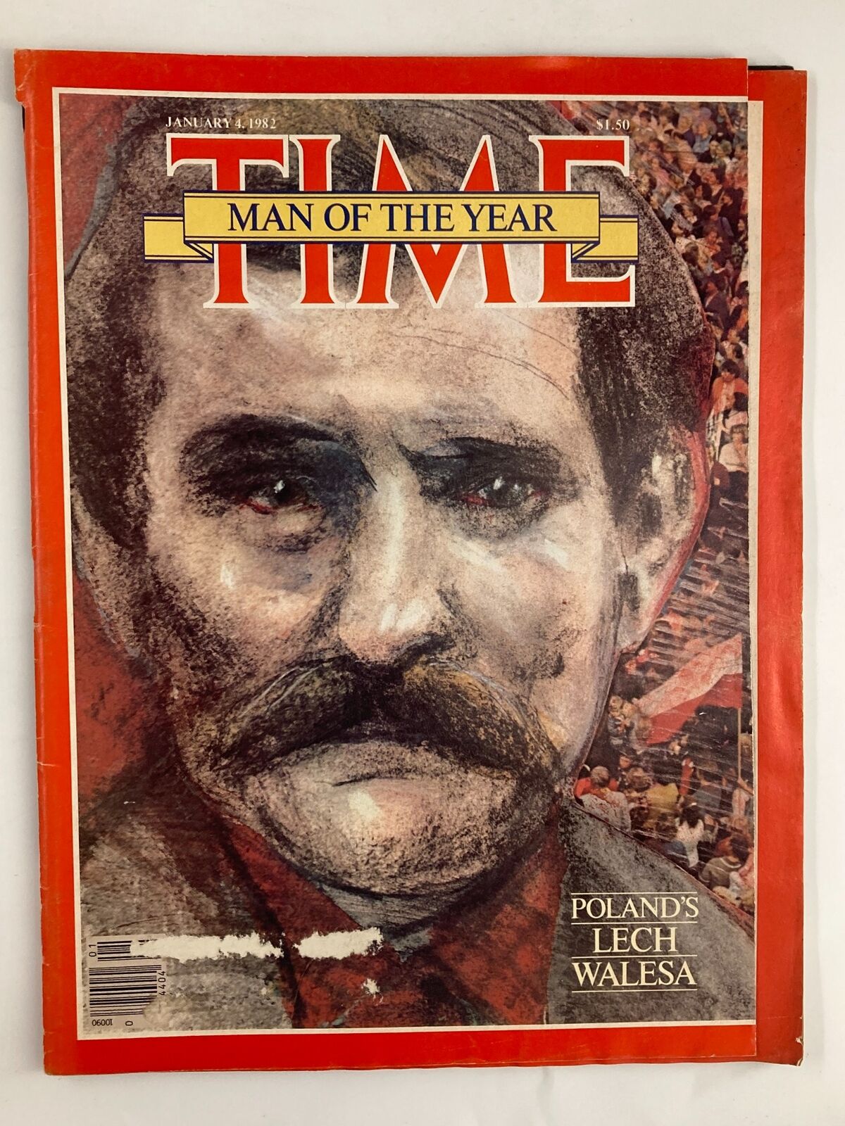 VTG Time Magazine January 4 1982 Vol 119 No. 1 featuring Poland's Lech Walesa on the cover, highlighting his significance as a leader during the fight for democracy in Poland.
