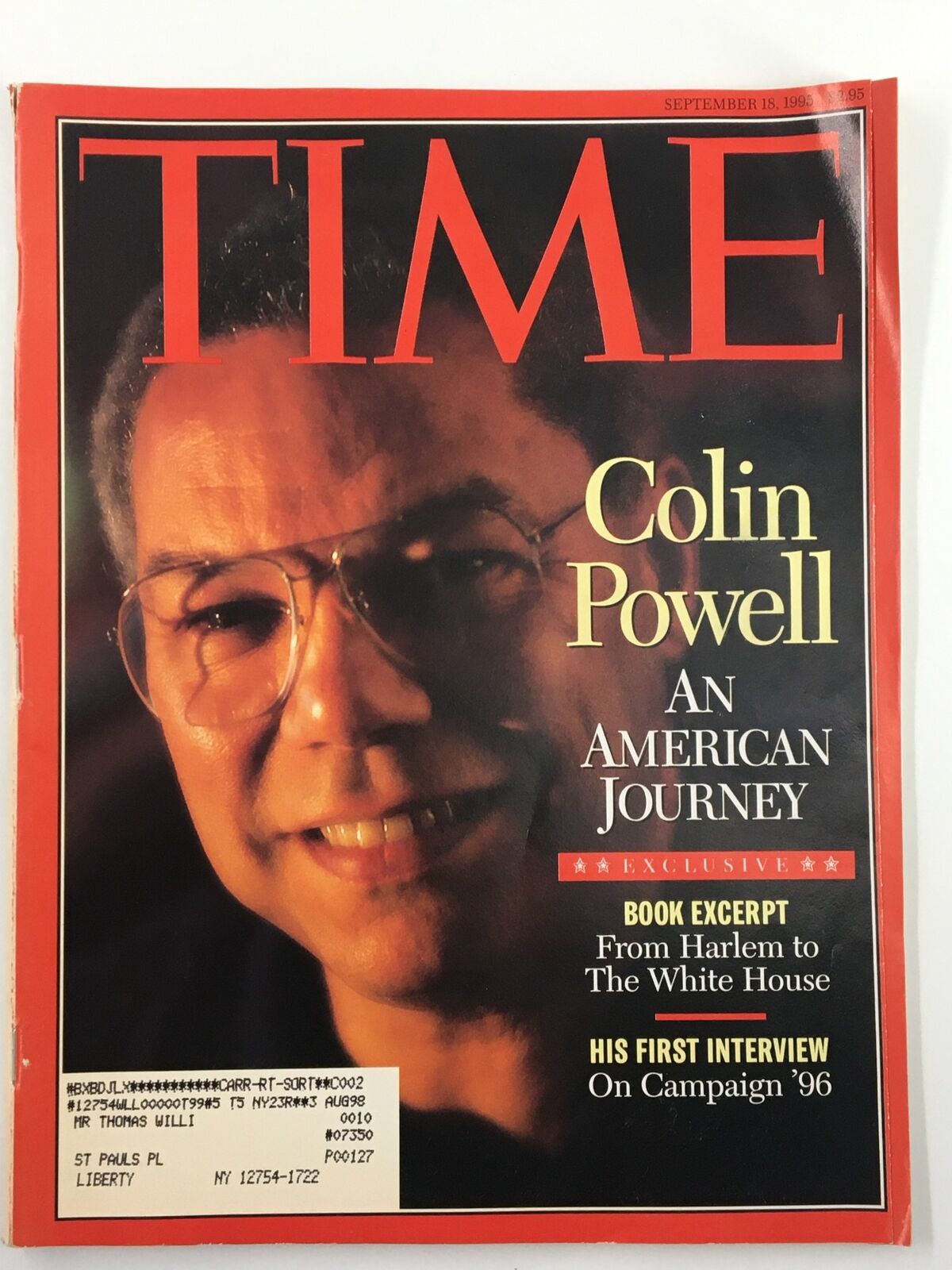 Vintage Time Magazine September 18 1995 Colin Powell An American Journey