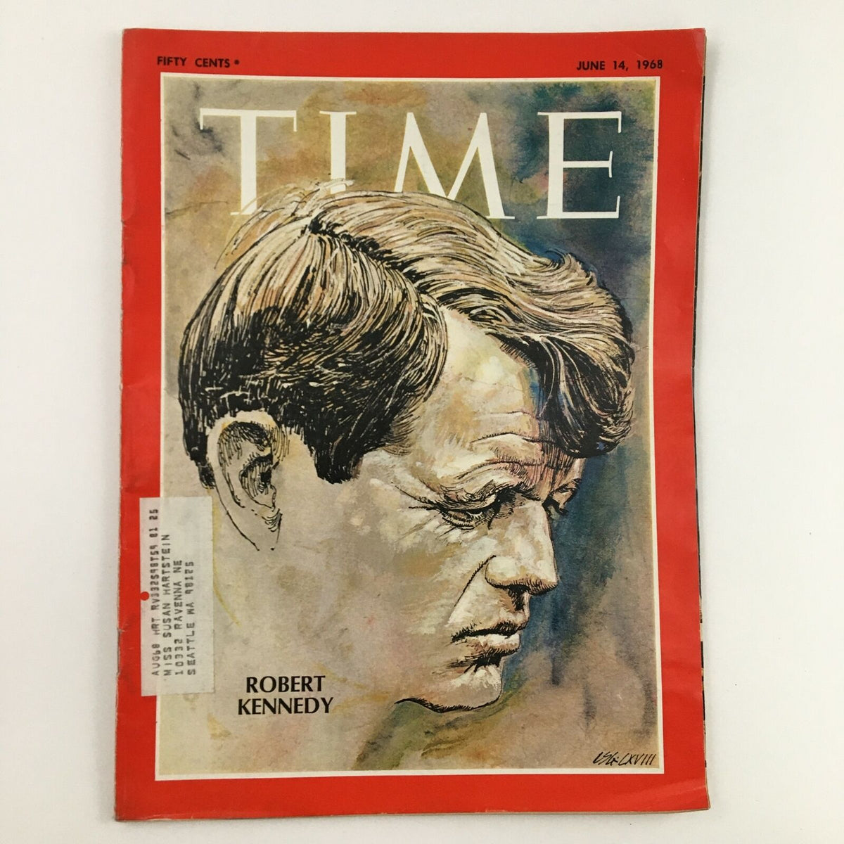 Time Magazine June 14 1968 cover featuring a portrait illustration of Attorney General Robert F. Kennedy, showcasing the political climate of the 1960s.