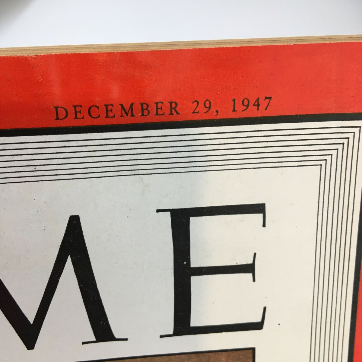 Close-up of the December 29, 1947 date on the cover of VTG Time Magazine, highlighting the historical significance of the issue featuring Madonna & Child by Alesso Baldovinetti.