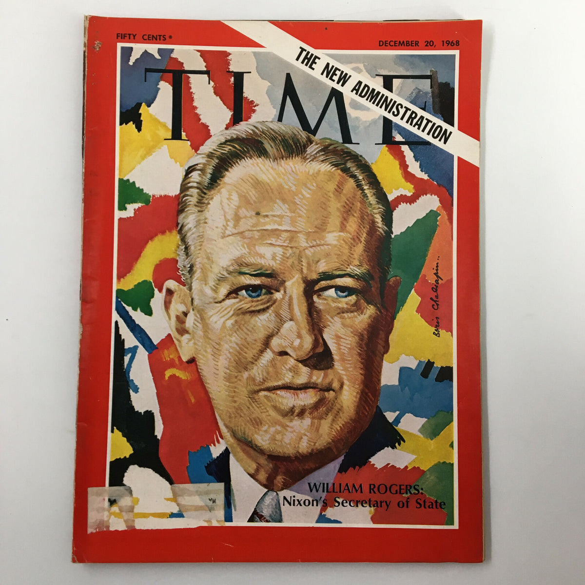 Vintage Time Magazine from December 20, 1968, featuring a cover portrait of Secretary William Rogers, Vol. 91 No. 25, highlighting Nixon's new administration.