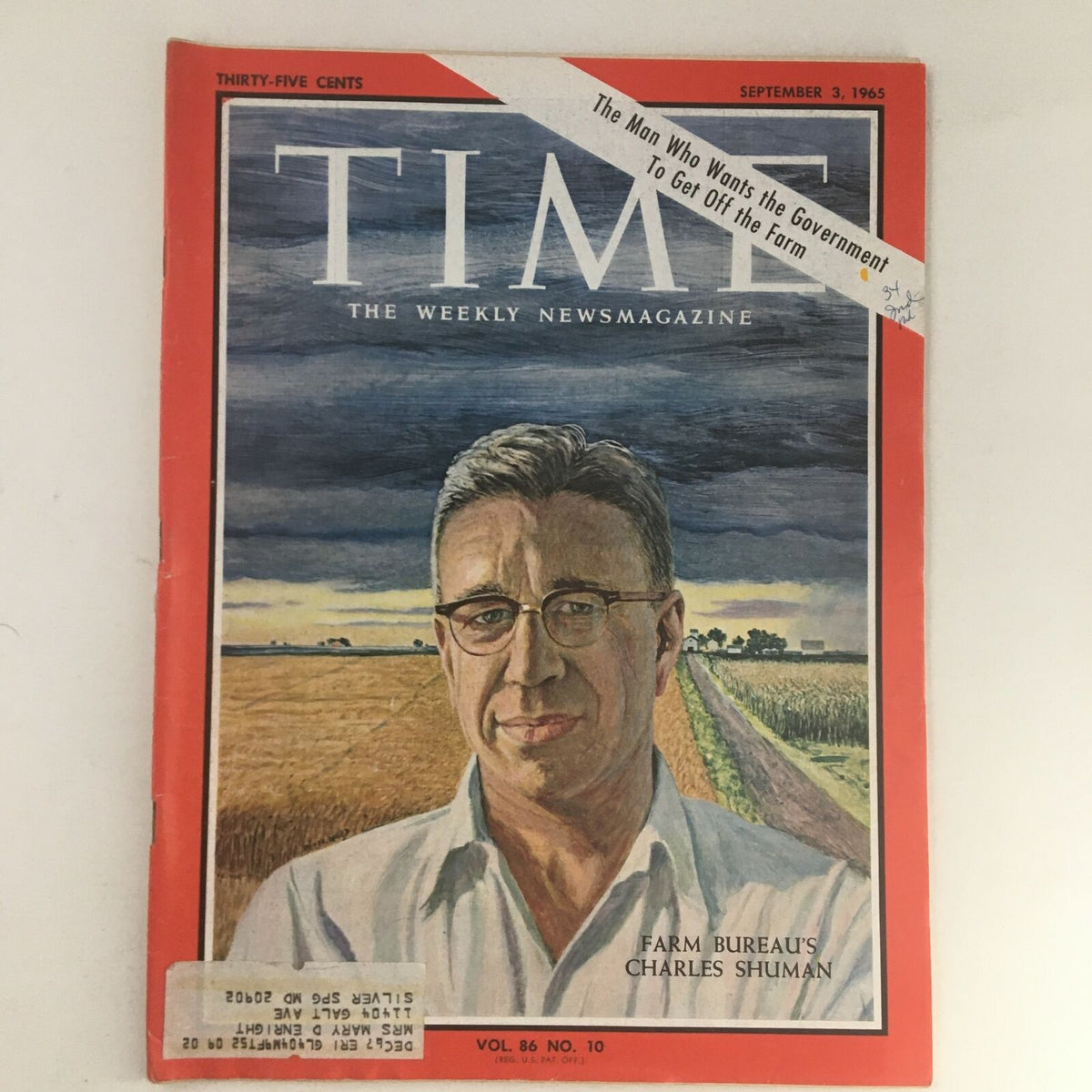 Cover of Time Magazine from September 3, 1965 featuring Farm Bureau's Charles Shuman, showcasing agricultural themes and historical significance.