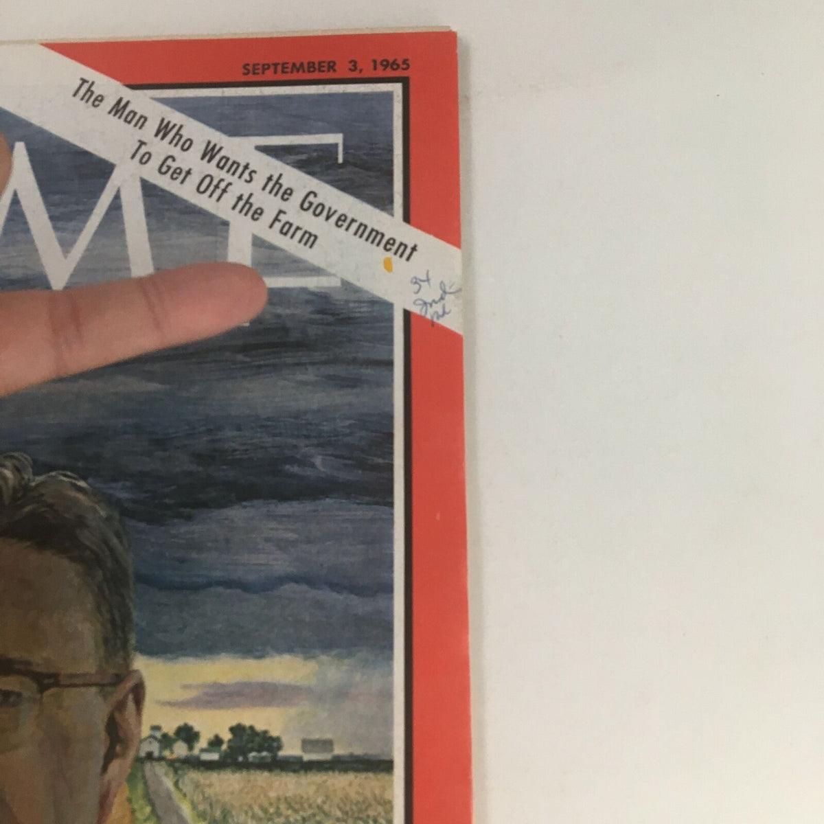 Close-up of Time Magazine cover from September 3, 1965, highlighting the headline about Charles Shuman and the government's role in agriculture.