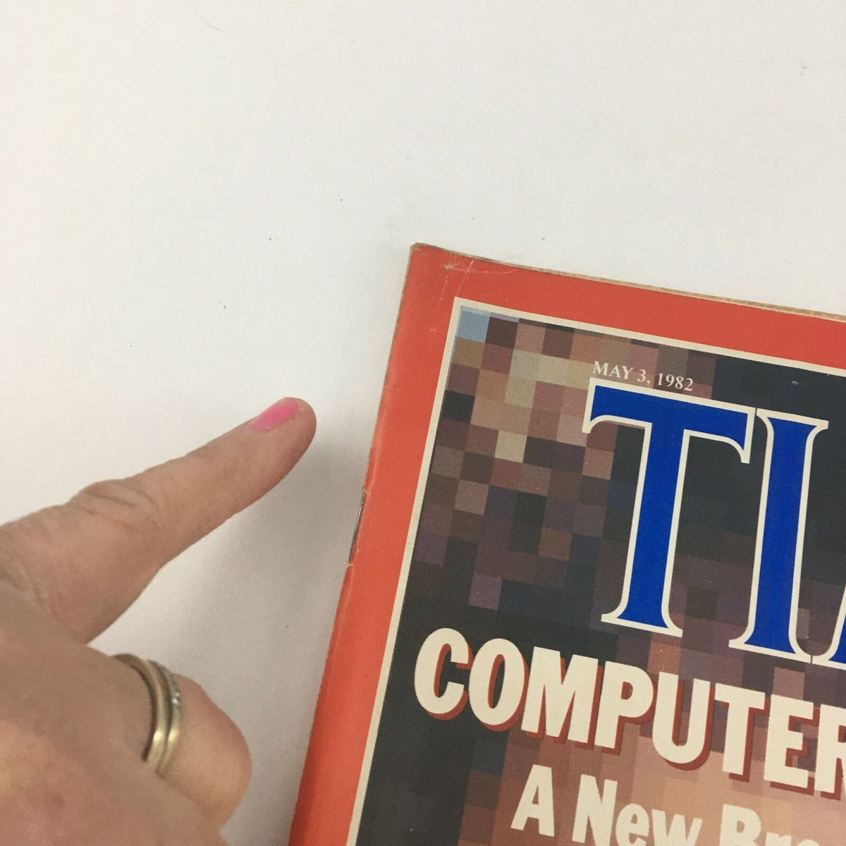Detail shot of the Time Magazine May 3, 1982 issue highlighting the date and title 'COMPUTER GENERATION: A New Breed of Whiz Kids' on the cover.