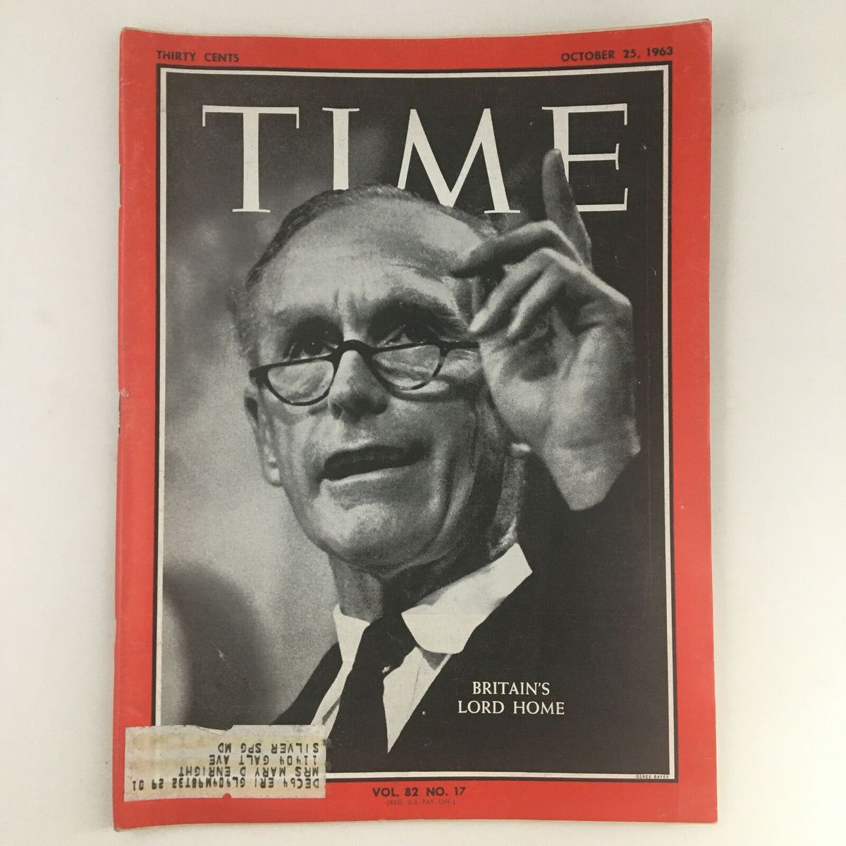 Cover of Time Magazine from October 25, 1963, featuring Britain's Prime Minister Alec Douglas-Home. This vintage magazine showcases a significant moment in 1960s journalism and highlights the political climate of the era.