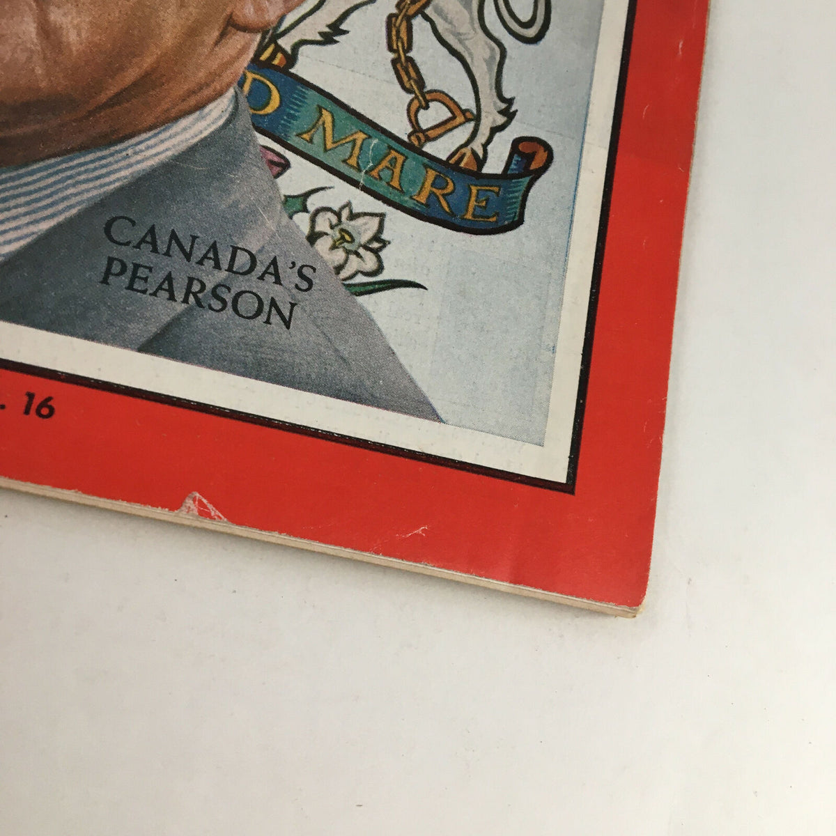 Close-up of the Time Magazine April 19 1963, highlighting the title and the text 'Canada's Pearson', reflecting its historical significance.