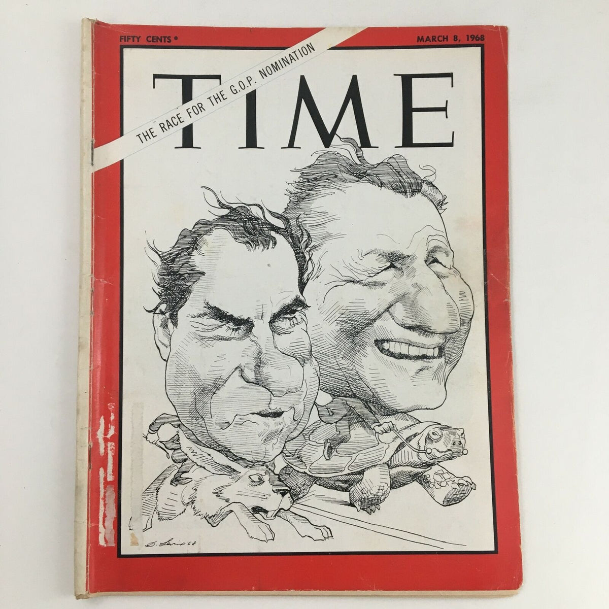 Time Magazine March 8 1968 Vol. 91 No. 10 Cover featuring caricatures related to The Race for the G.O.P. Nomination, showcasing political themes and vintage design.