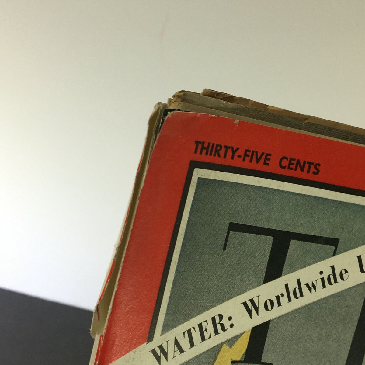 Close-up of the top edge of VTG Time Magazine October 1, 1965, Volume 86 No. 14, displaying the magazine title and the theme 'Water: Worldwide Use and Misuse'.