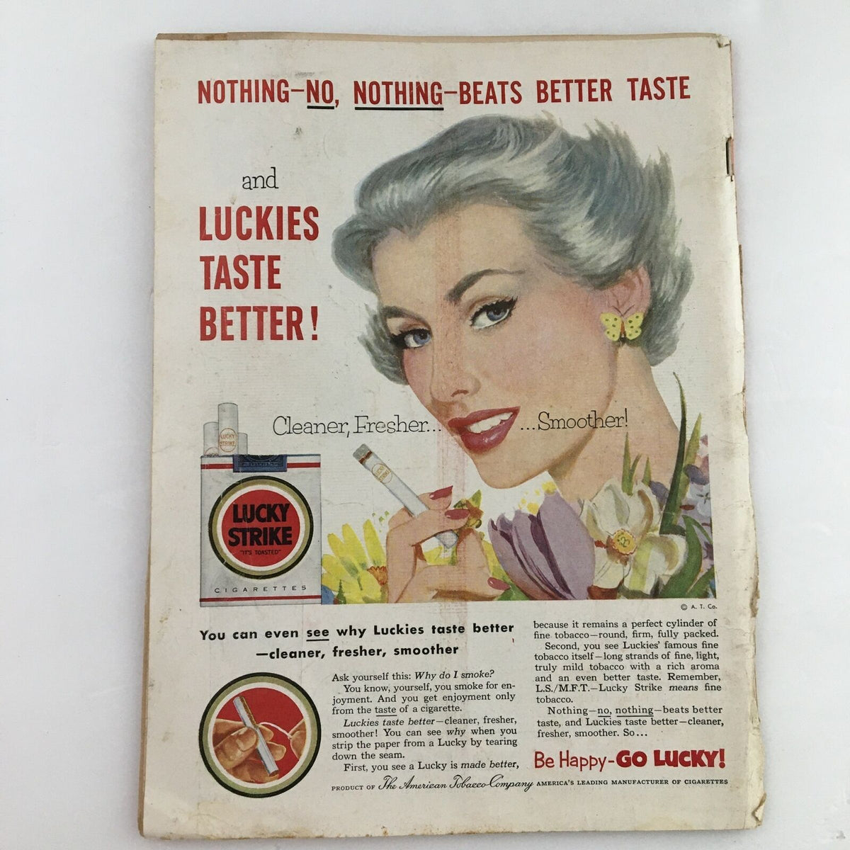 Back cover of Time Magazine April 6 1953 featuring a vintage advertisement for Lucky Strike cigarettes, highlighting classic marketing graphics from the 1950s.