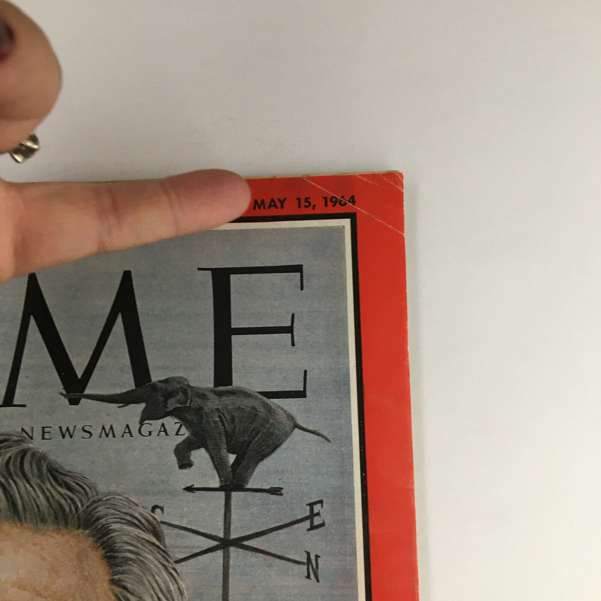 Close-up of the Time Magazine May 15, 1964 showing the header and date, highlighting the publication's vintage appeal.