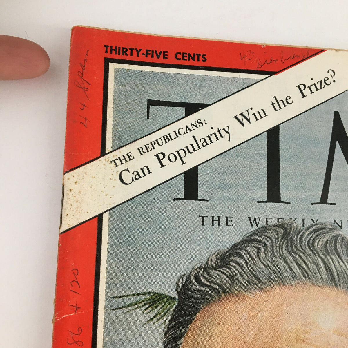 Detail of the Time Magazine May 15, 1964 showcasing the cover headline: 'The Republicans: Can Popularity Win the Prize?'