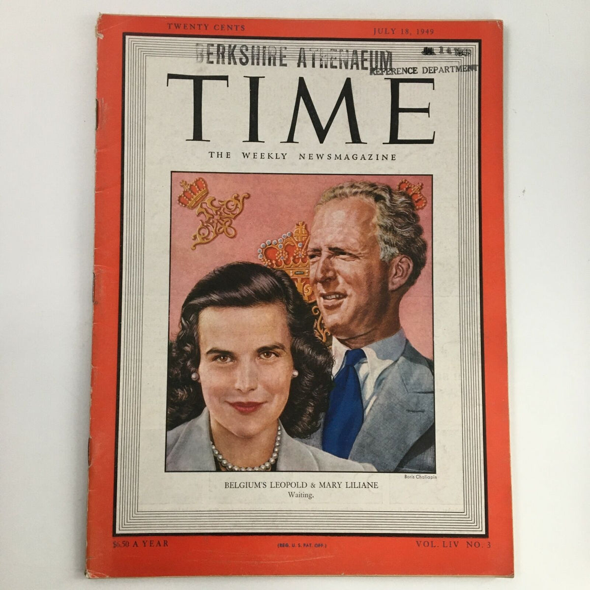Time Magazine July 18, 1949, Vol 54 #3 featuring King Leopold III and Lilian Princess of Réthy on the cover. This vintage magazine showcases a unique and historical perspective on mid-20th century events.