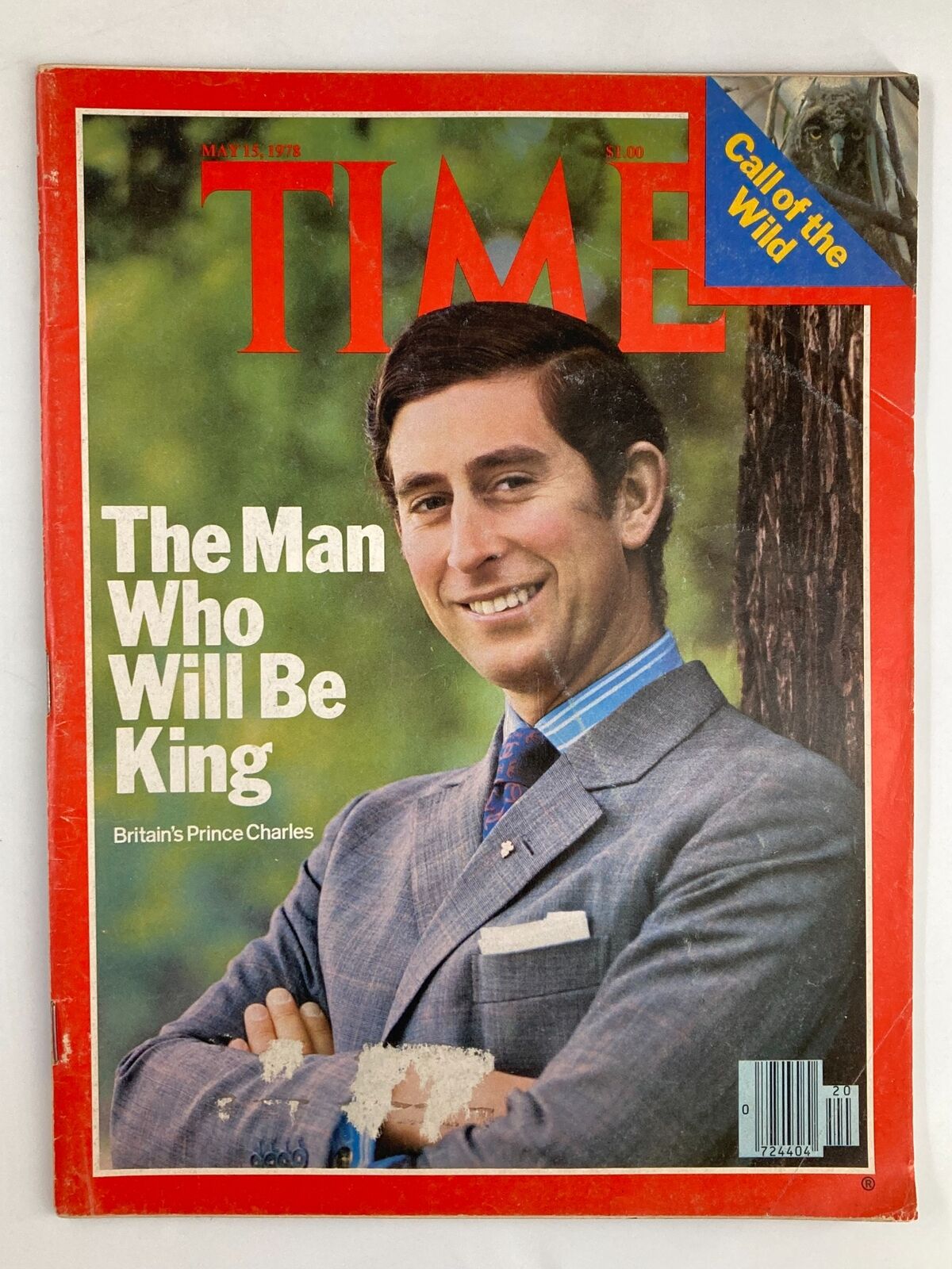 Cover of the vintage Time Magazine from May 15, 1978, featuring Britain's Prince Charles, titled 'The Man Who Will Be King' showcasing his portrait against a natural backdrop.
