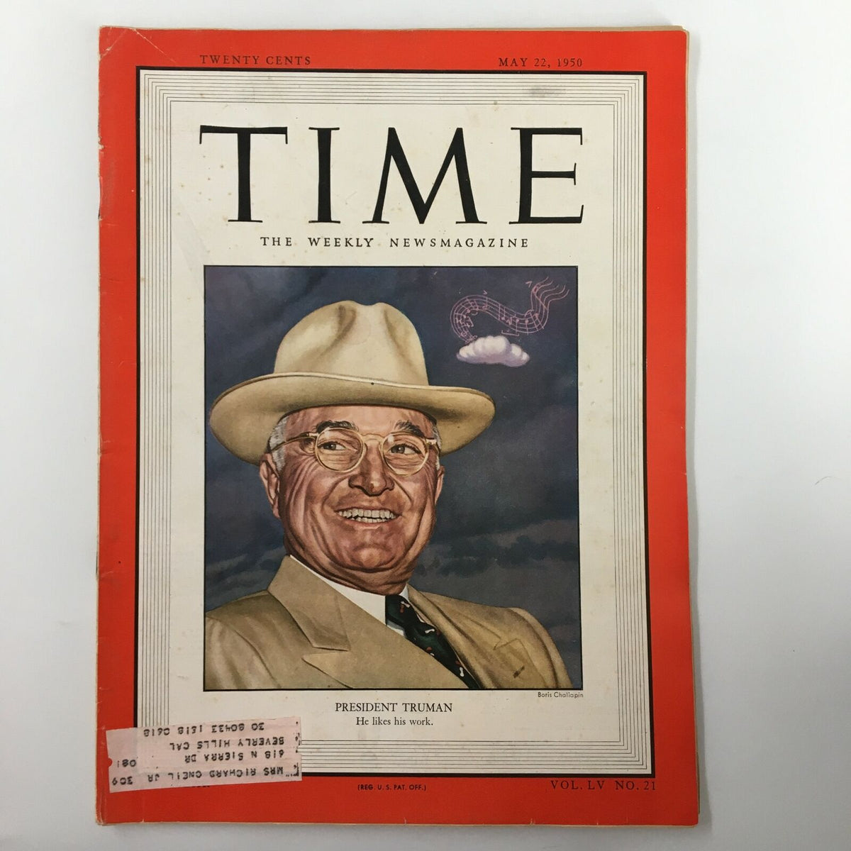 Vintage Time Magazine dated May 22, 1950, featuring President Harry S. Truman on the cover, showcasing a moment in American history.
